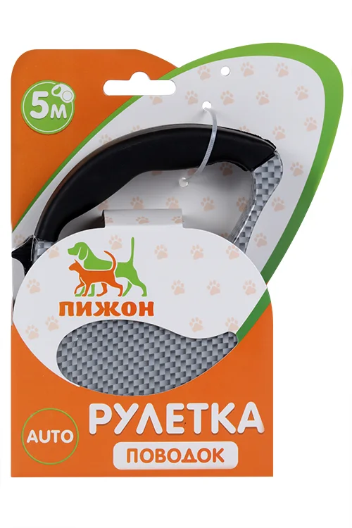 Рулетка с поводком-лентой резиновая ручка 5 м вес животного до 15 кг