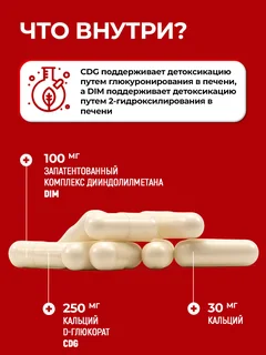 DIM 100 мг + кальций Д глюкорат, DIM+CDG Jarrow Formulas Дииндолилметан, для нормализации уровня эстрогена, для детоксикации, 30