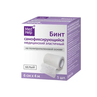 Медхелп Бинт Эластичный Самофиксирующийся На Полипропиленовой Основе 6 см × 4 м Белый