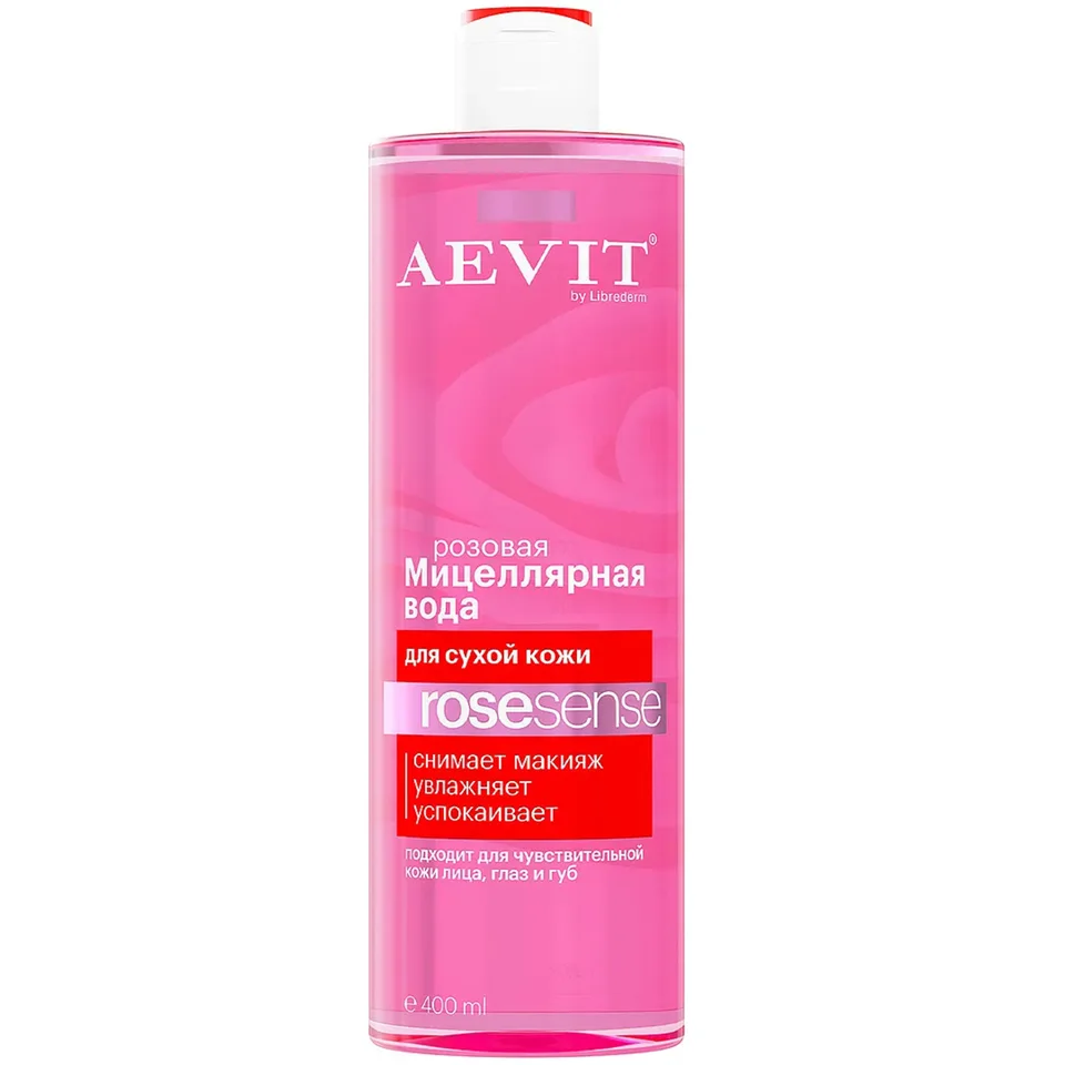 Мицеллярная вода Розовая для тусклой и сухой кожи Aevit 400 мл Librederm