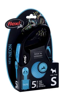 Поводок-рулетка Flexi New Neon для собак до 15 кг лента S 5 м черный / голубой