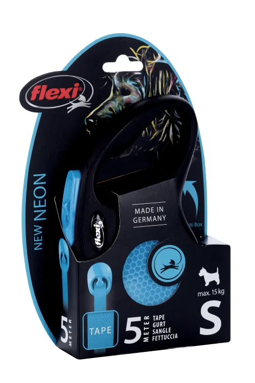 Поводок-рулетка Flexi New Neon для собак до 15 кг лента S 5 м черный / голубой