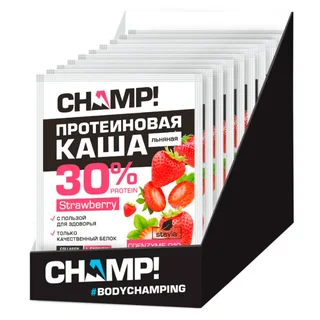 Протеиновая льняная каша Champ! с коэнзимом Q10 Клубника 10 штук по 40 гр Леовит