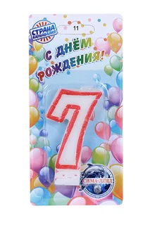 Свеча Страна Карнавалия для торта цифра 7 ободок цветной 7 см микс