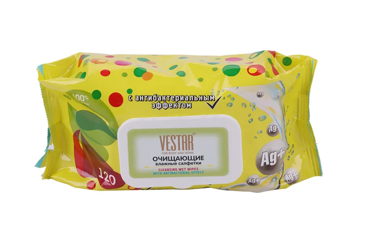 Салфетки влаж Vestar очищающие с антибакт эффектом эконом 120 шт