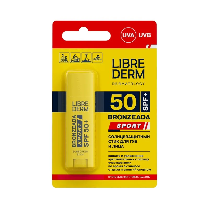 Либридерм Бронзиада Спорт Стик Для Губ И Лица Солнцезащитный Spf50+ 4,8 гр