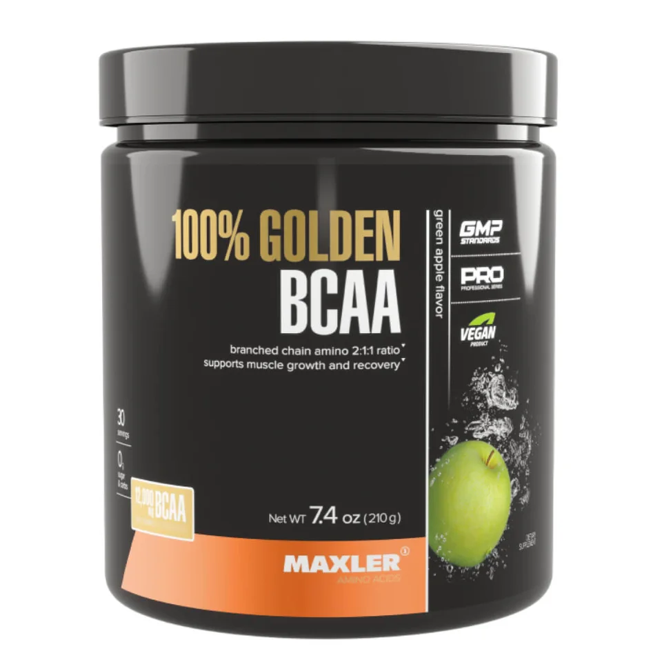 100% Голден Бцаа (Golden Bcaa), вкус Зеленое яблоко, 210 г, Maxler