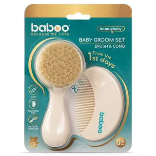 Щётка (натуральн) для волос с расческой Baboo бежевый, 0 мес+