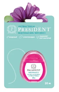 PresiDent FitoFloss Нить зубная антибактериальная вощеная 20 метров