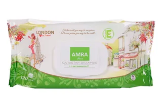 Салфетки Amra travel London влажные освежающие с витамином Е 120 шт