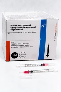 Шприц инсулиновый Vogt Medical 1 мл U100 с надетой иглой 29G 0,33×13 мм x1