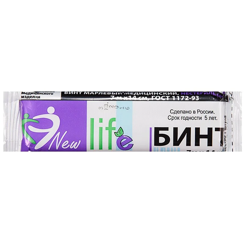 Нью Лайф Бинт марлевый медицинский нестерильный 7М Х 14 см Инд. уп / Стм