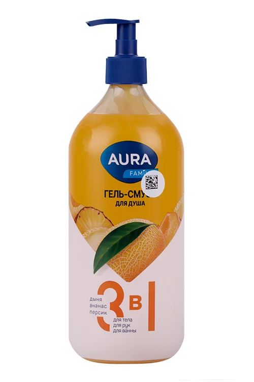 Гель-смузи для душа Aura Family 3в1 дыня / ананас / персик 1 л