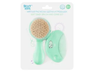 Набор Roxy Kids Расческа-щетка мягкая с гребешком для новорожденных мятно-зелен