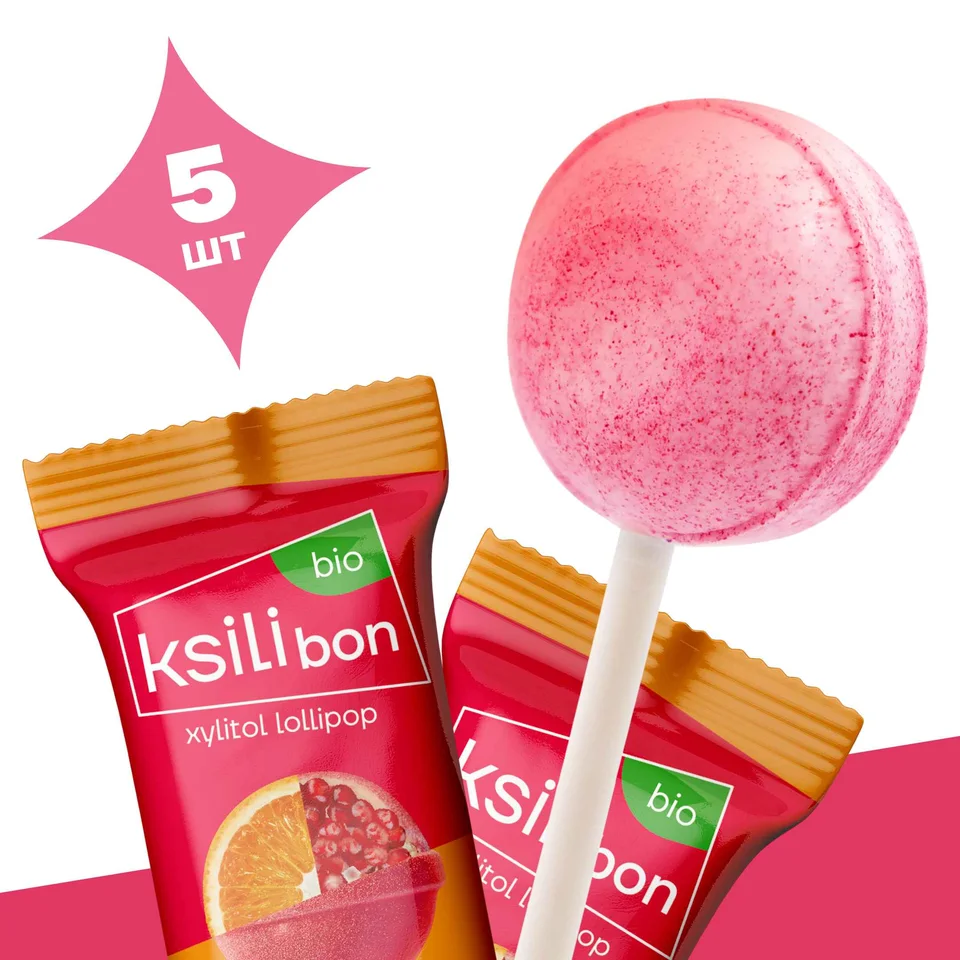 Ksilibon Bio Lollipop Гранат, Апельсин, Мята, 5 шт