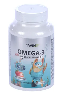 Омега-3+вит Е/Д 1WIN клубника для детей, 60 шт, капсулы