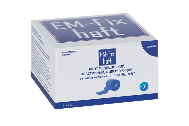 Медицинский бинт EM-Fix Haft эластичный фиксирующий 6 см × 20 м синий