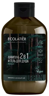 Мужской гель для душа и шампунь 2 в 1 кипарис & зеленый чай 600 мл Ecolatier