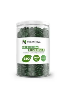 VeganNova Спирулина и хлорелла в таблетках, суперфуд, 100% натуральная, 400 г (1600 шт)