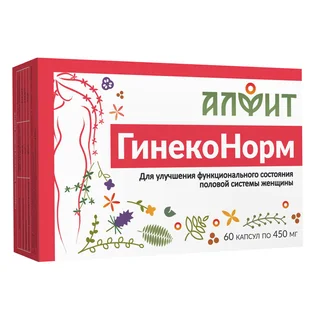 К пище "ГинекоНорм" в блистере 60 капсул по 450 мг Алфит