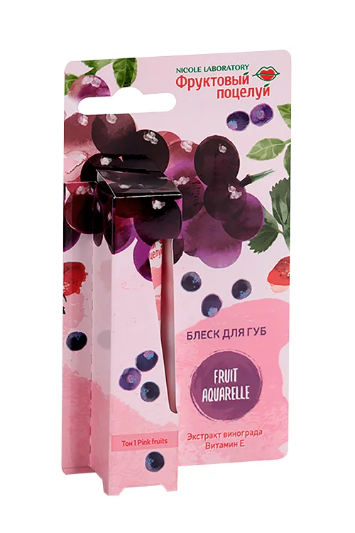 Блеск для губ Nicole Ladoratory Фруктовый поцелуй Fruit Aquarelle тон 1 Pink fruits 12 мл