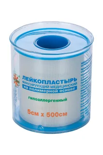 Лейкопластырь Лейко фикс мед гипоаллерг полимер основа в катушке / пластик пенале 5×500 см