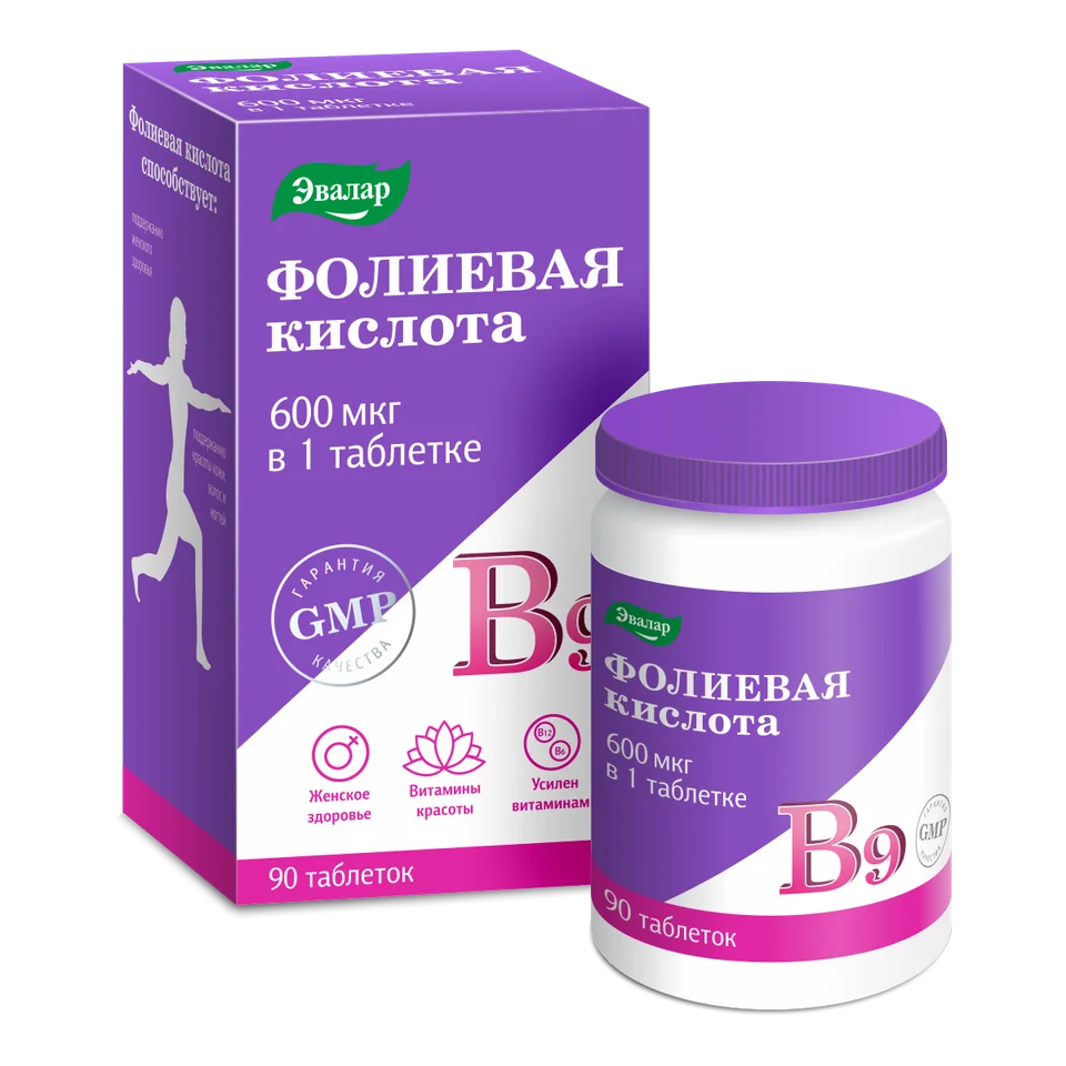 Фолиевая кислота с витаминами В12 и В6, 90 табл, Эвалар