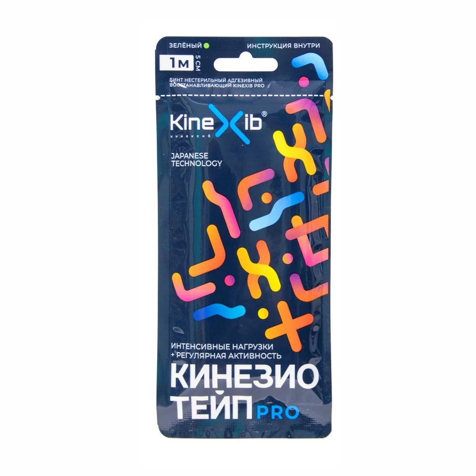 Бинт Кинезио-Тейп kinexib pro с усил фикс зеленый 1мх5 см