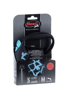 Поводок-рулетка Flexi safari cord M 5 м 20 кг черный с голубым