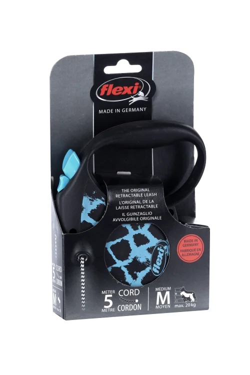 Поводок-рулетка Flexi safari cord M 5 м 20 кг черный с голубым