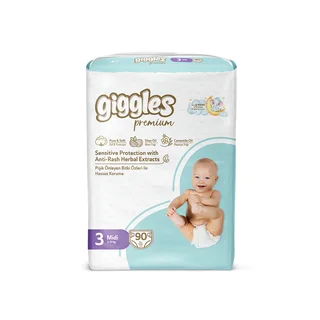 Подгузники детские Giggles Premium, 3 размер (4-9 кг), 90 штук
