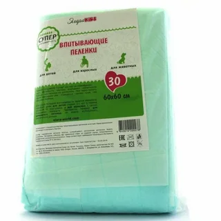 Пеленки ЭлараKids Супер впитывающие зеленые 60×60 см 30 шт