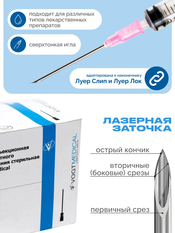Игла инъекционная Vogt Medical однораз.,стерильная 18G(1,2×0,4 мм)упаковка 100 шт
