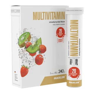 Мультивитамины, 3 тубы*20 шипучих таблеток, со вкусом Клубника-киви, Maxler