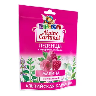 Альпийская карамель леденцы детские с натуральным медом и витамином С вкус малина 75 гр