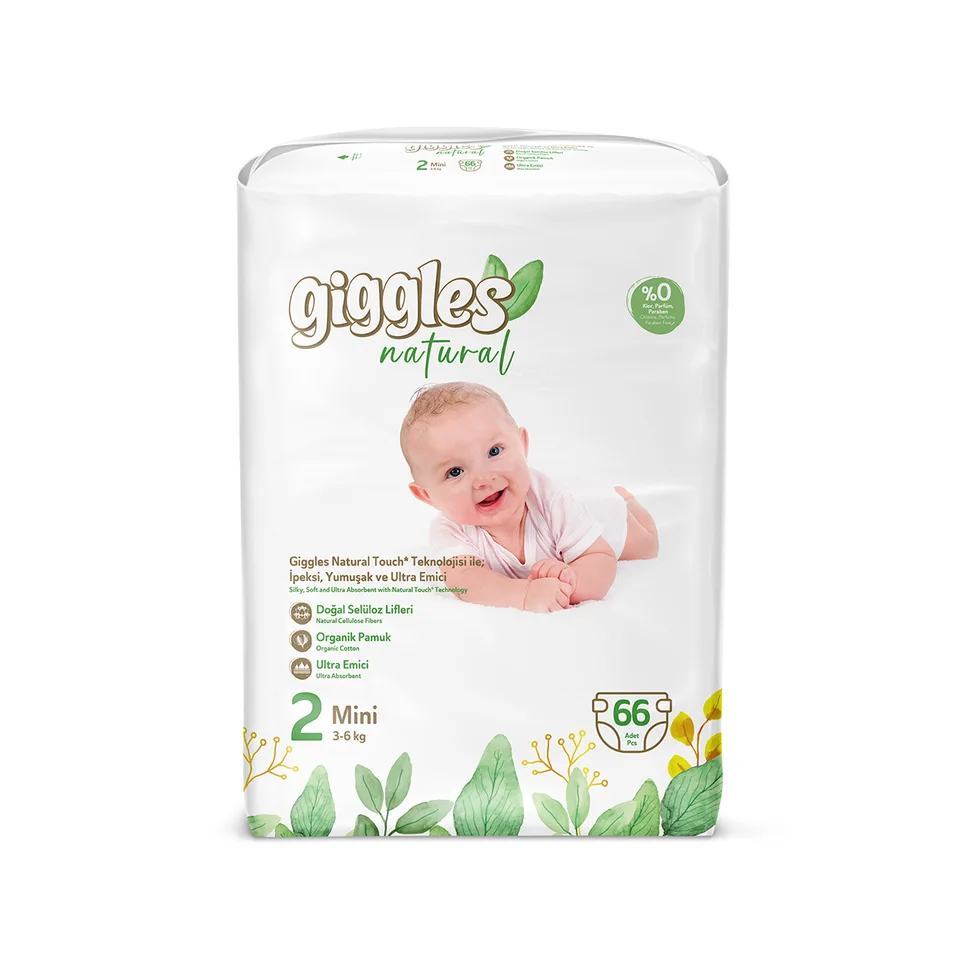 Подгузники детские Giggles Natural, 2 размер (3-6 кг), 66 штук