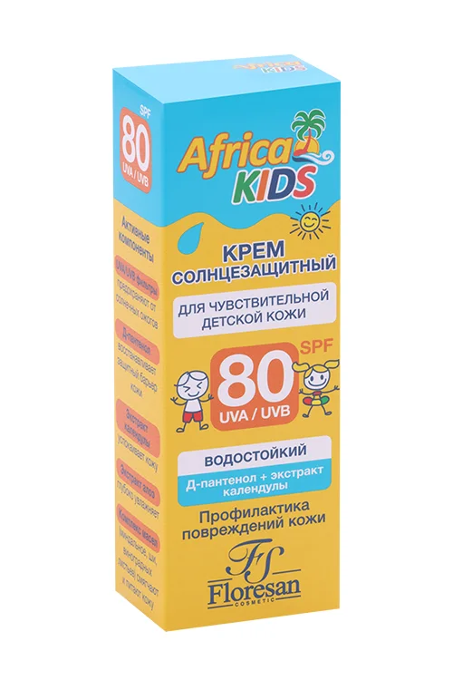 Крем Floresan Africa Kids солнцезащитный SPF 80 водостойкий для детей, 50 мл