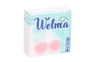 Салфетки Welma бумажные однослойные с рисунком вишня 50 шт