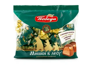 Конфеты Мишки в лесу шоколадные с начинкой и вафельной крошкой пакет 200 гр