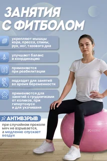 Мяч гимнастический Atletika24 с эффектом анти-взрыв 65 см розовый+ насос