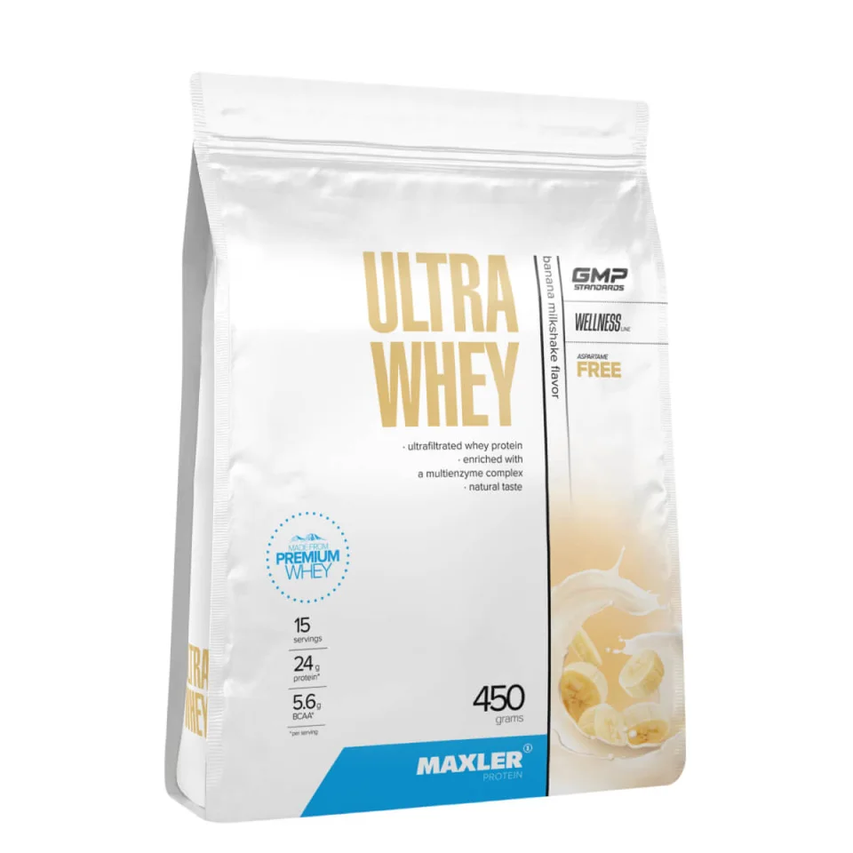 Сывороточный протеин Ультра Вэй (Ultra Whey), вкус Банановый молочный коктейль, 450 г, Maxler