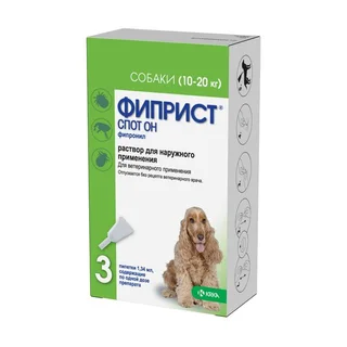 Фиприст Спот-он раствор для наружного применения для собак от 10 до 20 кг пипетка 100 мг мл 1,34 мл 3 шт