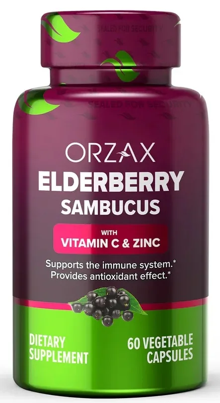 "Orzax" Орзакс Елдрберри (Черная бузина) с витамином С и цинком/Orzax Elderberry (Sambucus) with vitamin C and zinc капсулы 60