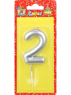 Свеча Miland Цифра 2 для торта серебристая 6 см