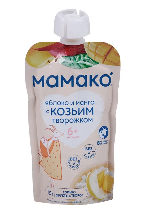 Пюре Мамако яблоко / манго с козьим творожком 120 гр