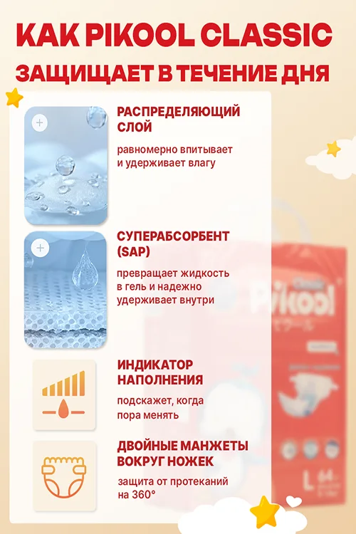 Подгузники детские Пикул Классик L (9-14 кг) 64 шт