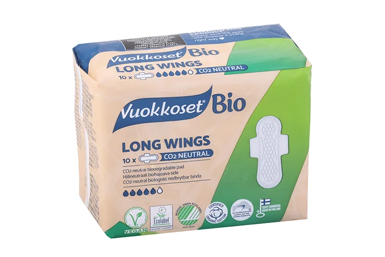Прокладки Vuokkoset BIO Long Wings гигиенические удлиненные 10 шт