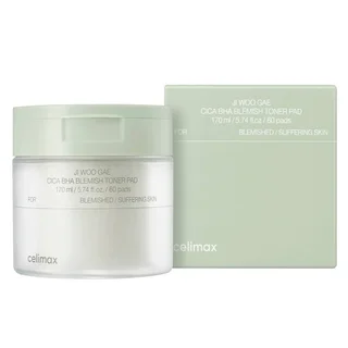 Ji Woo Gae Cica BHA Blemish Toner Pad Успокаивающие тонер-пэды для проблемной кожи 170 ml (60 шт), Celimax