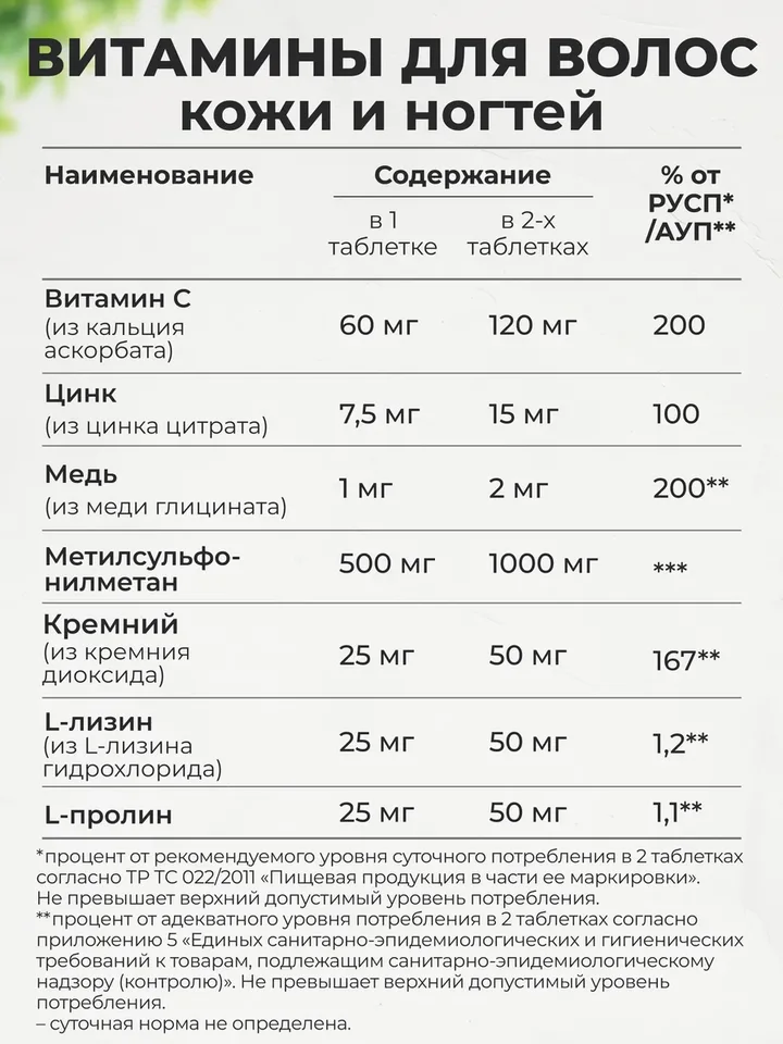 Комплекс для кожи, волос и ногтей, 120 таблеток, VitaMeal