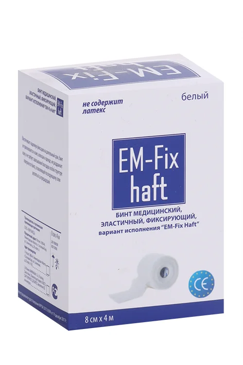 Бинт EM-Fix Haft медицин эластичный фиксир белый 8 см × 4 м